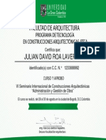 VI Seminario Internacional de Construcciones Arquitectónicas "Administración y Gestión de Obra" - Descargar Certificado