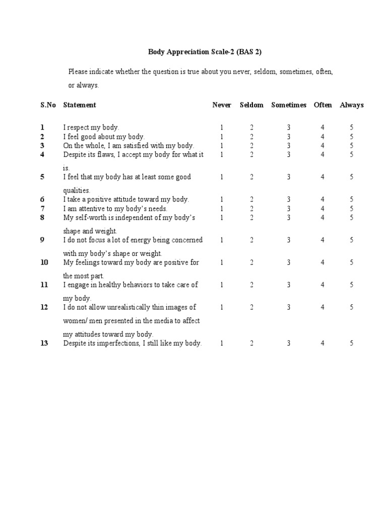 Body Appreciation Scale Pdf