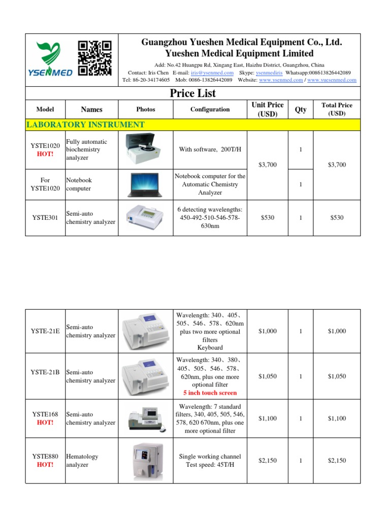 Pricelist of Medical Laboratory Instrument From Iris 2018.8 PDF PDF