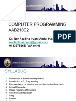 Computer Programming AAB21002: Dr. Nor Fazlina Iryani Abdul Hamid 0133975266 (WA Only)