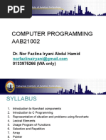 Computer Programming AAB21002: Dr. Nor Fazlina Iryani Abdul Hamid 0133975266 (WA Only)