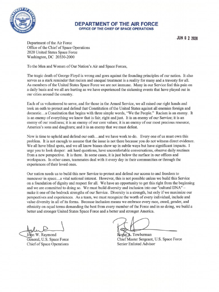 Letter To The U.S. Space Force | PDF