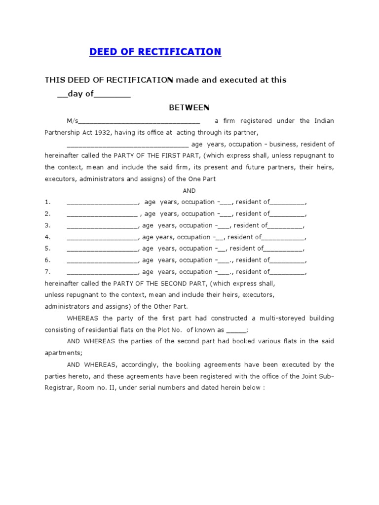 Deed of Rectification THIS DEED OF RECTIFICATION Made and Executed at