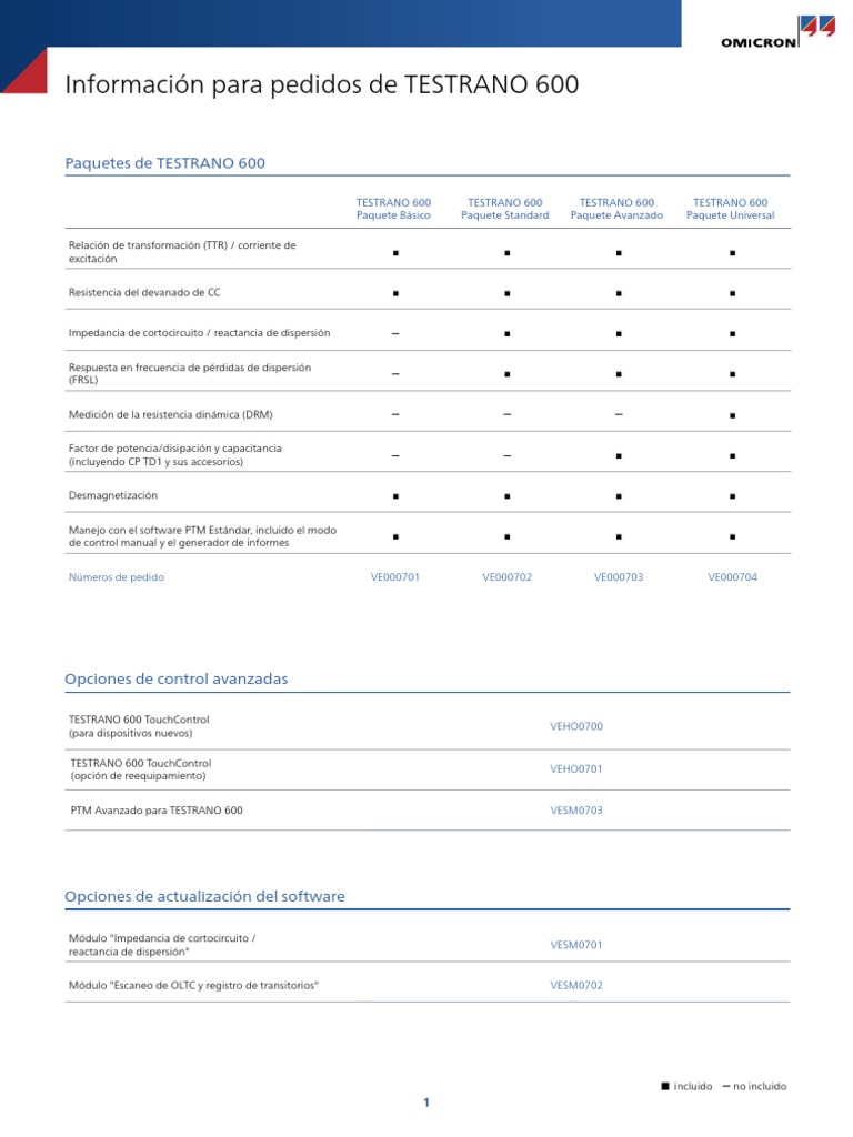 TESTRANO 600 Ordering Information ESP | PDF | Transformador ...