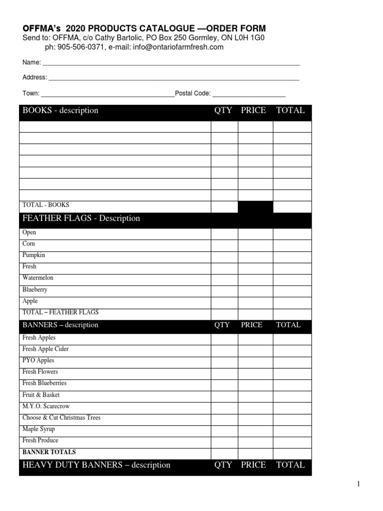 OFFMA 2020 Product Order Form | PDF