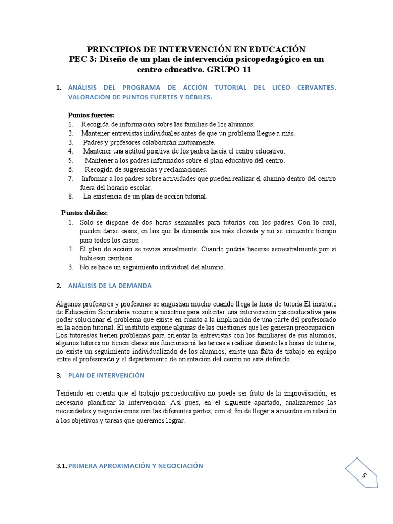 Plan de Intervención Psicopedagógica PEC3 | PDF | Evaluación | Aprendizaje