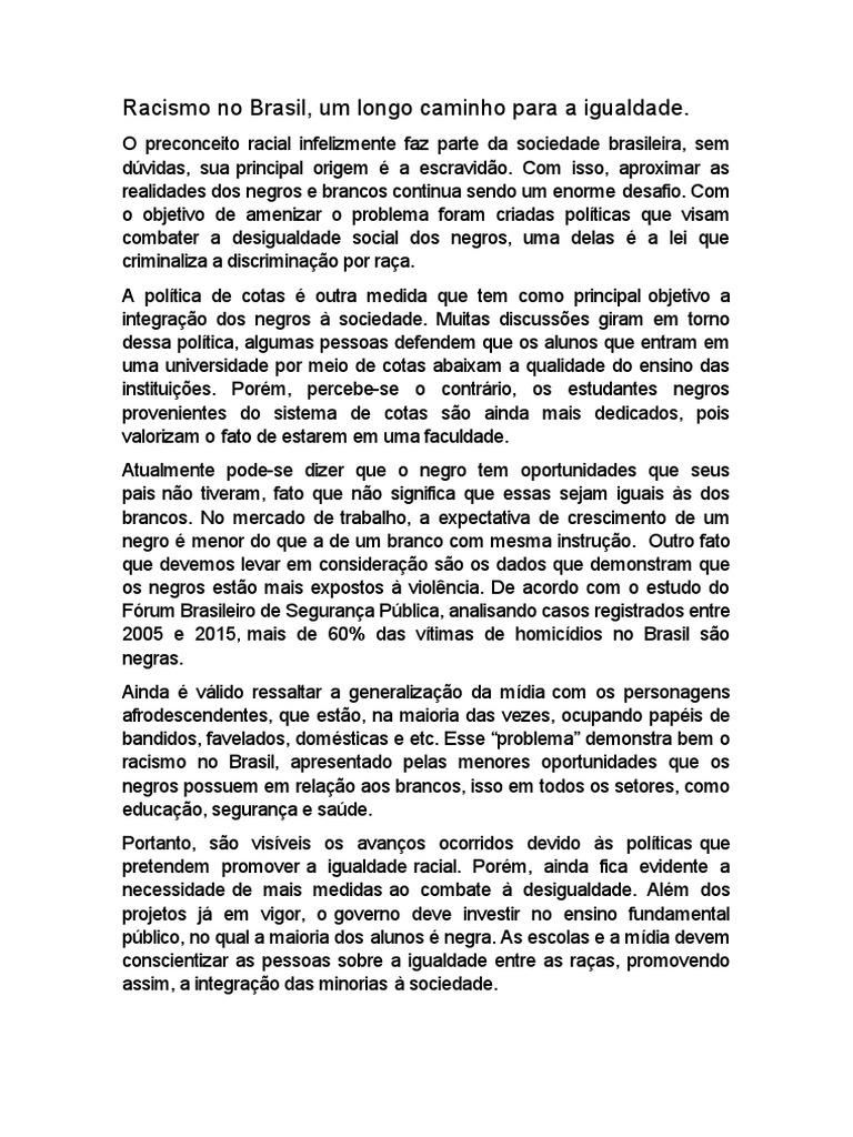 Redação Sobre o Racismo | PDF
