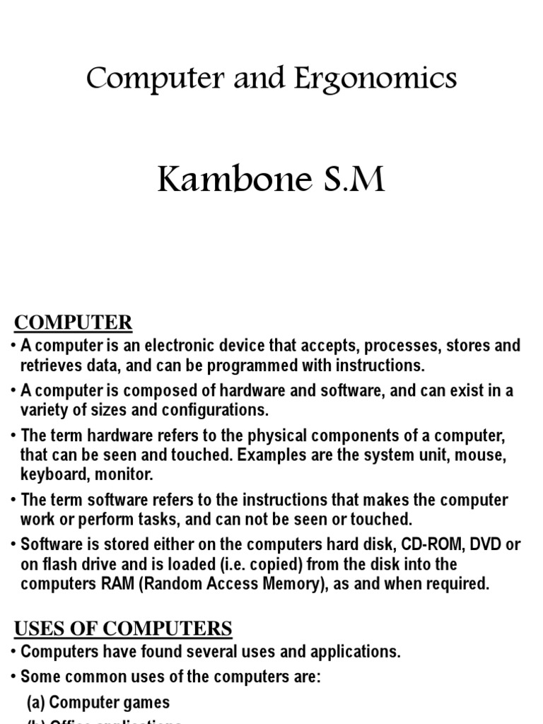 Computer and Ergonomics PDF | PDF | Computer Data Storage | Input/Output