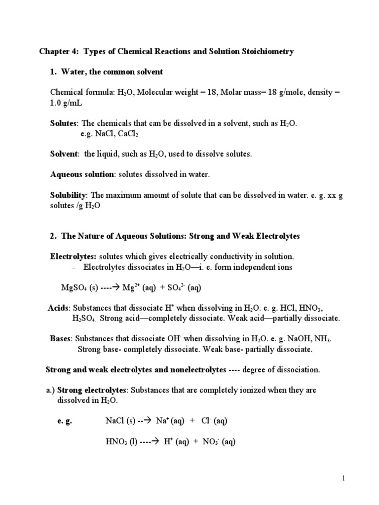 Chapter 4 Types of Chemical Reaction and Solution Stoichiometry | PDF ...