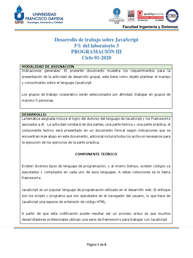 Requisitos para Proyecto de JavaScript | PDF | Script Java | Marco de ...