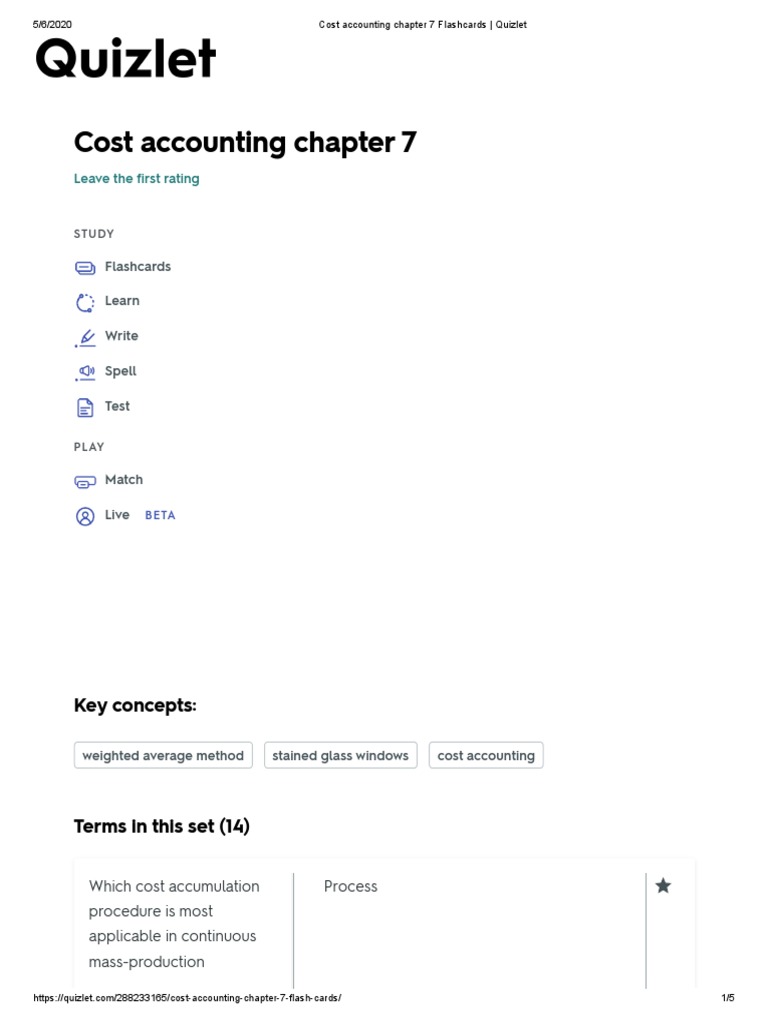 Cost Accounting Chapter 7 Flashcards Quizlet PDF Cost Accounting