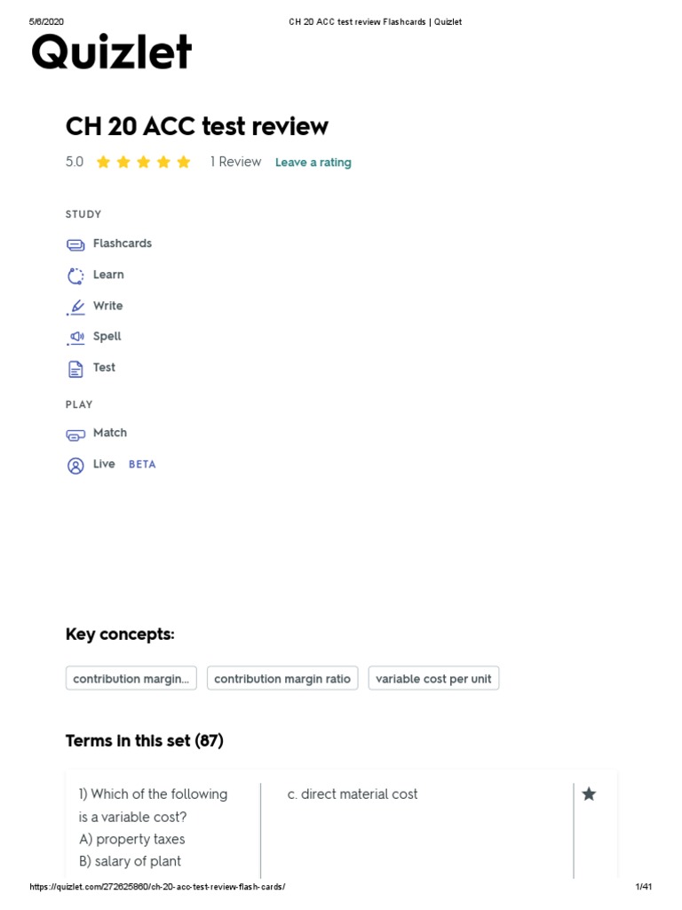 CH 20 ACC Test Review Flashcards - Quizlet | PDF | Income Statement ...