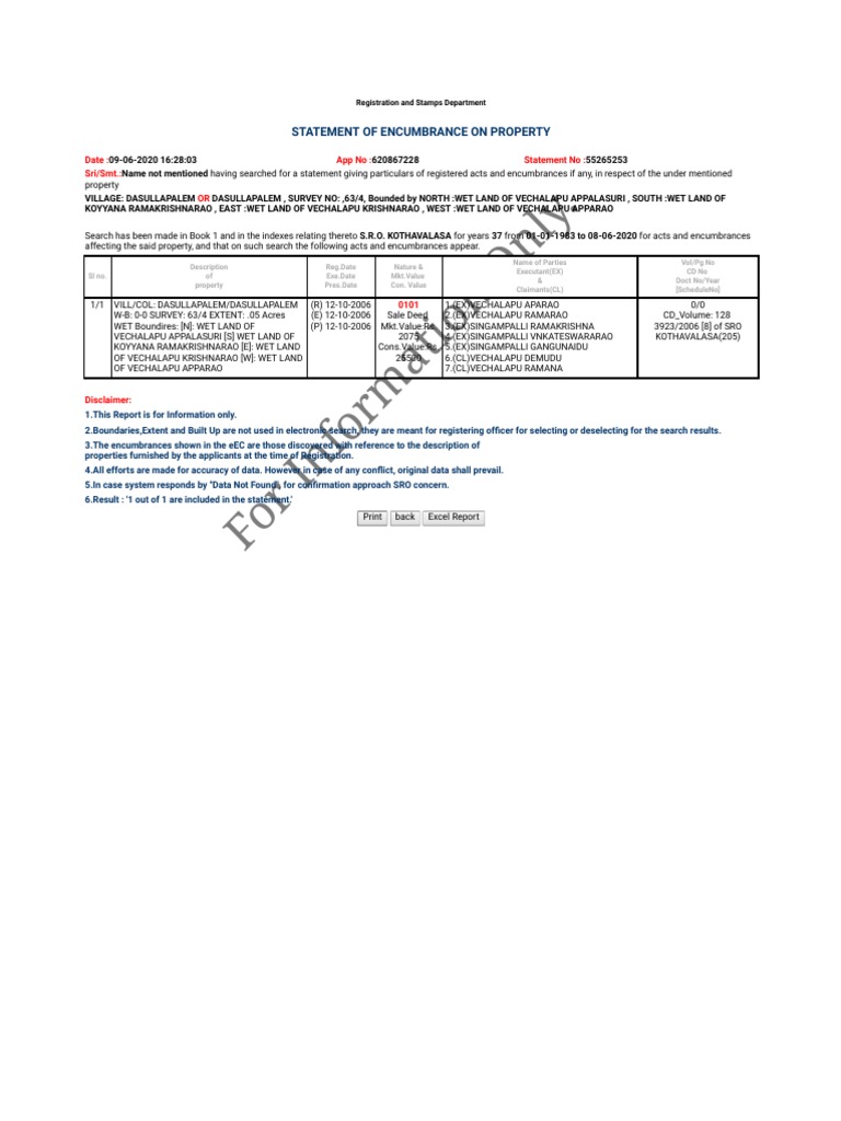 Property Encumbrance Statement Report | PDF | Property Law | Property