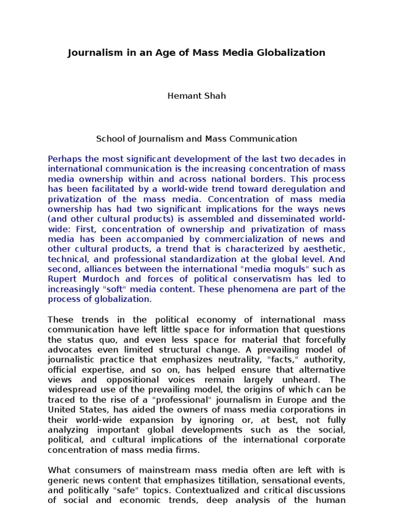 Journalism in An Age of Mass Media Globalization | PDF | Journalism | News