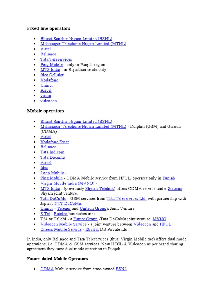Overview of Indian Telecom Operators | PDF