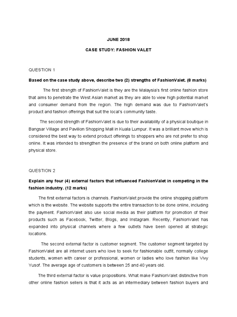 Case Study (Fashion Valet) PDF Fashion Market (Economics)