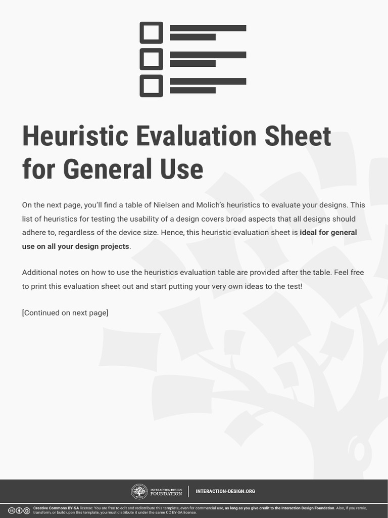 Heuristic Evaluation Sheet for UX Design | PDF | Creative Commons ...