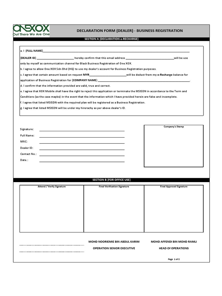Declaration Form (Dealer) - Business Registration | PDF | Government ...