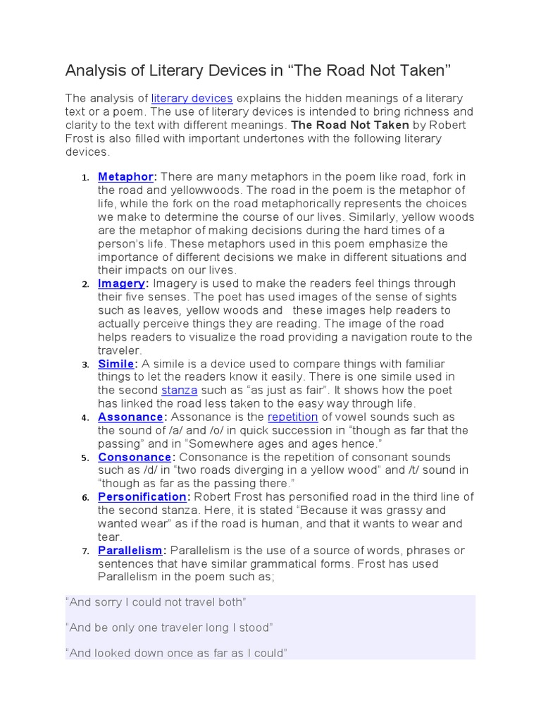 Analysis of Literary Devices in The Road Not Taken | PDF 
