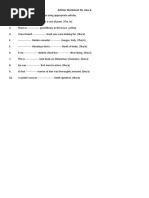 Articles Worksheet For Class 6