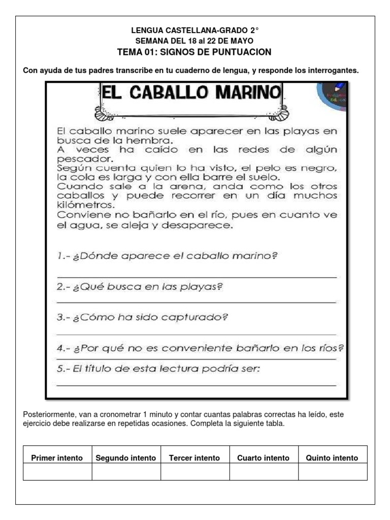 Hojas De Trabajo De Lengua Y Literatura Para Alumnos De Segundo Grado