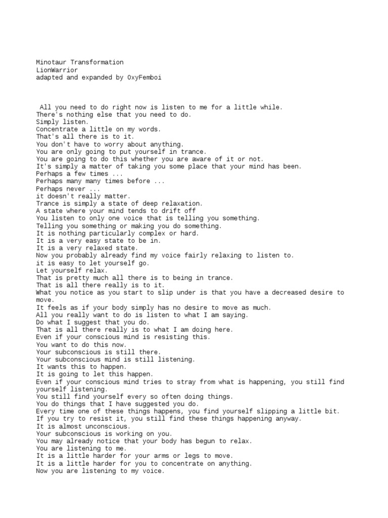 Minotaur Transformation by LionWarrior (Script) | PDF | Dream | Odor