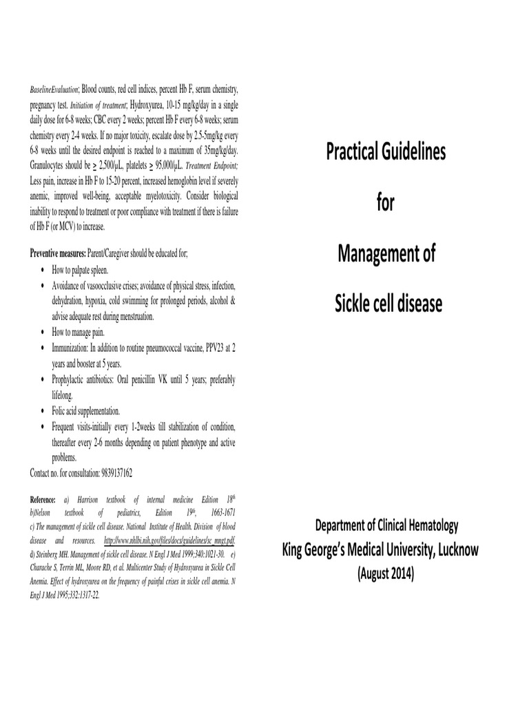 Sickle Cell Guidelines Ttt Pdf Anemia Health Sciences