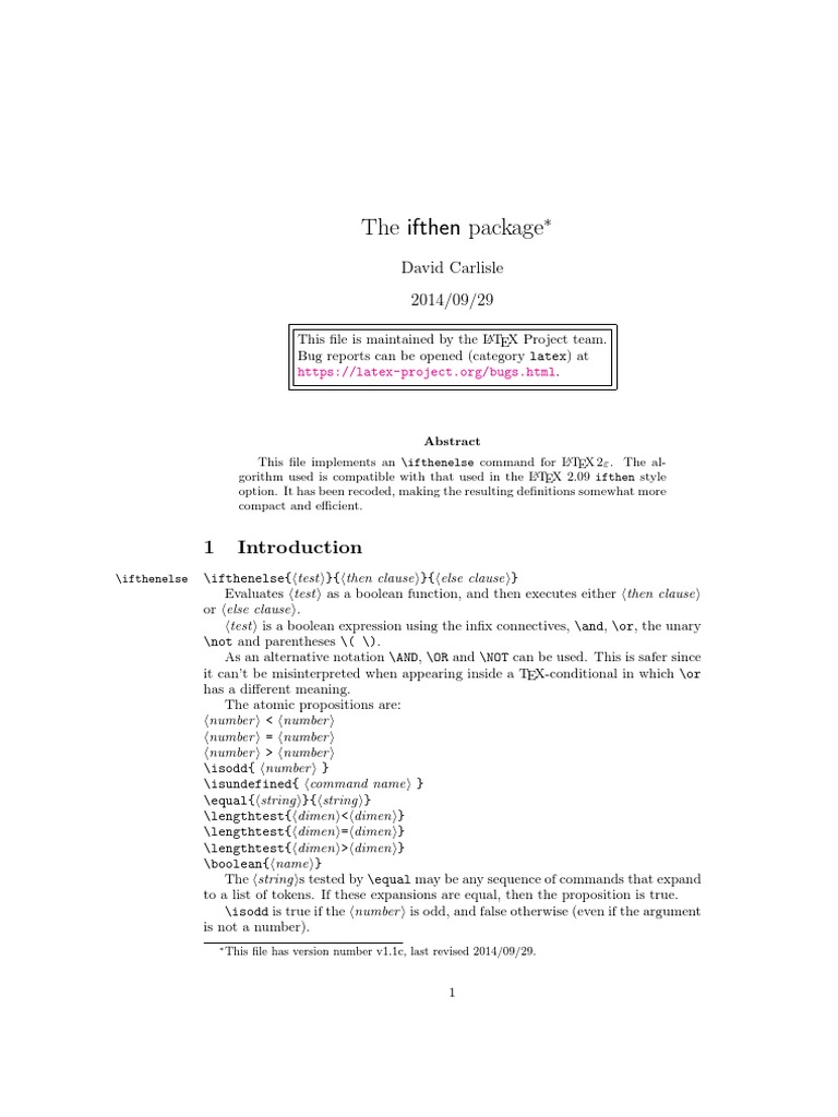 LaTeX ifthen Package Overview | PDF | Boolean Data Type | Te X