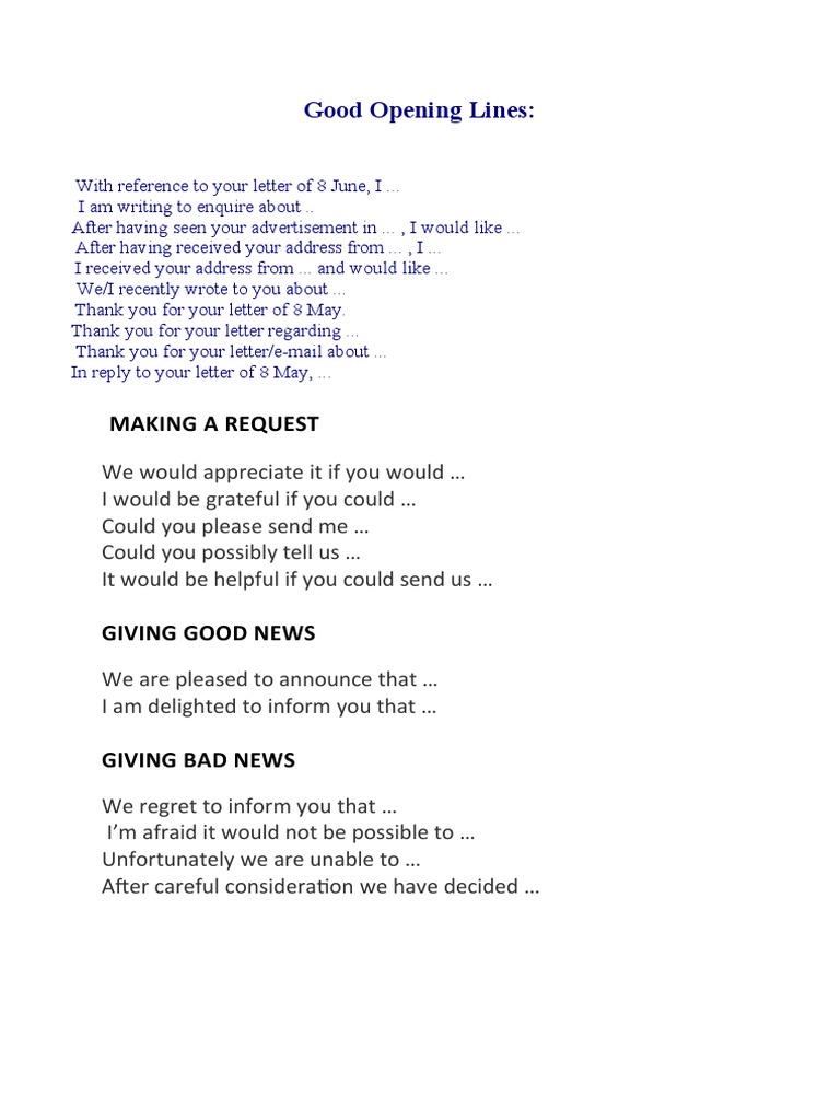 Good Opening Lines Making A Request PDF Textbook