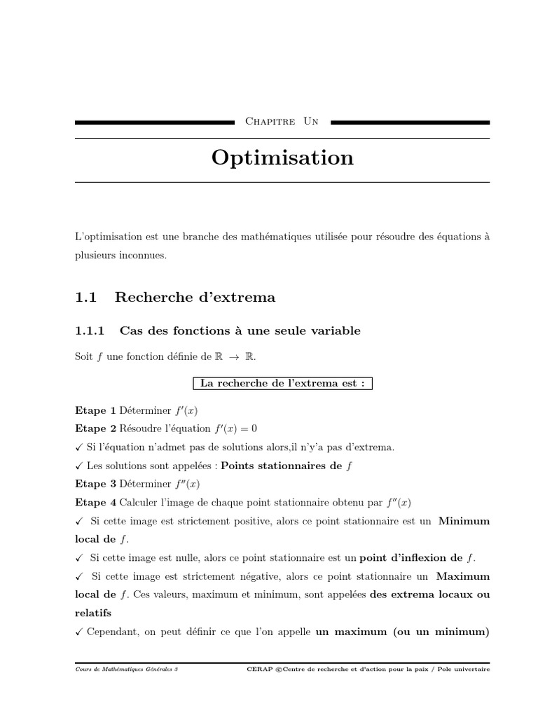 Recherche de points stationnaires en optimisation | PDF | Extremum ...