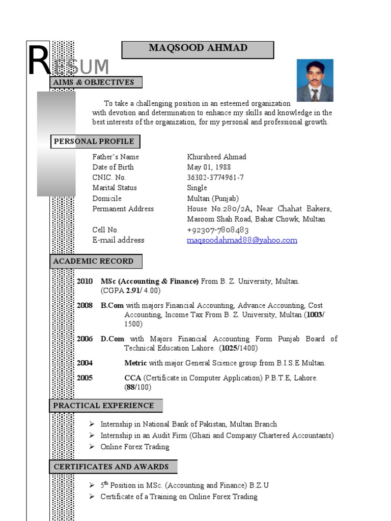 Forex Trader CV of Maqsood Ahmad | PDF | Accounting | Business