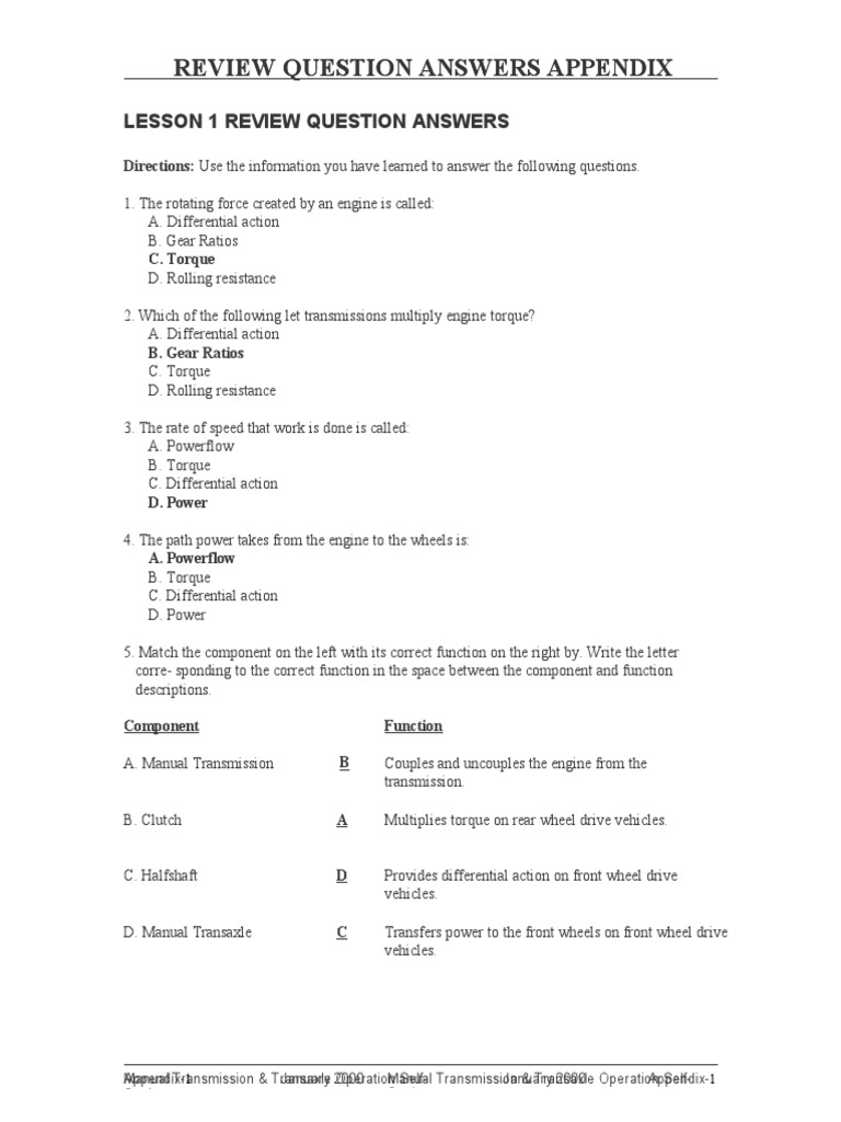 Manual Transmission & Transaxle Review Guide | PDF | Manual ...
