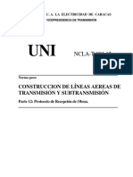 NCLA-T-001.12: Construccion de Líneas Aereas de Transmisión Y Subtransmisión