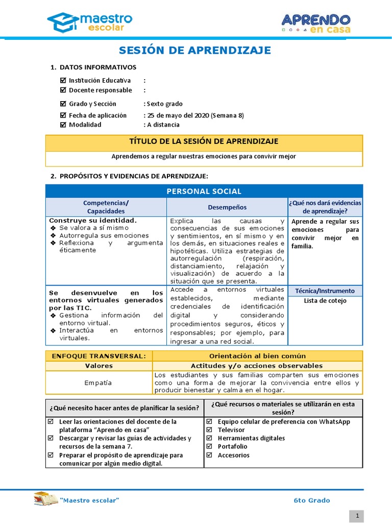 Regulación Emocional en Sexto Grado | PDF | Las emociones | Aprendizaje