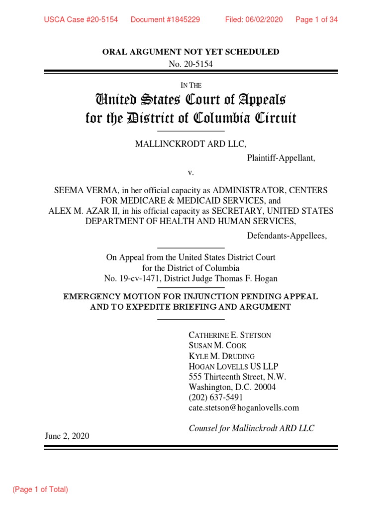 Mallinckrodt Appeal Dated 06 02 20 Food And Drug Administration Medicaid
