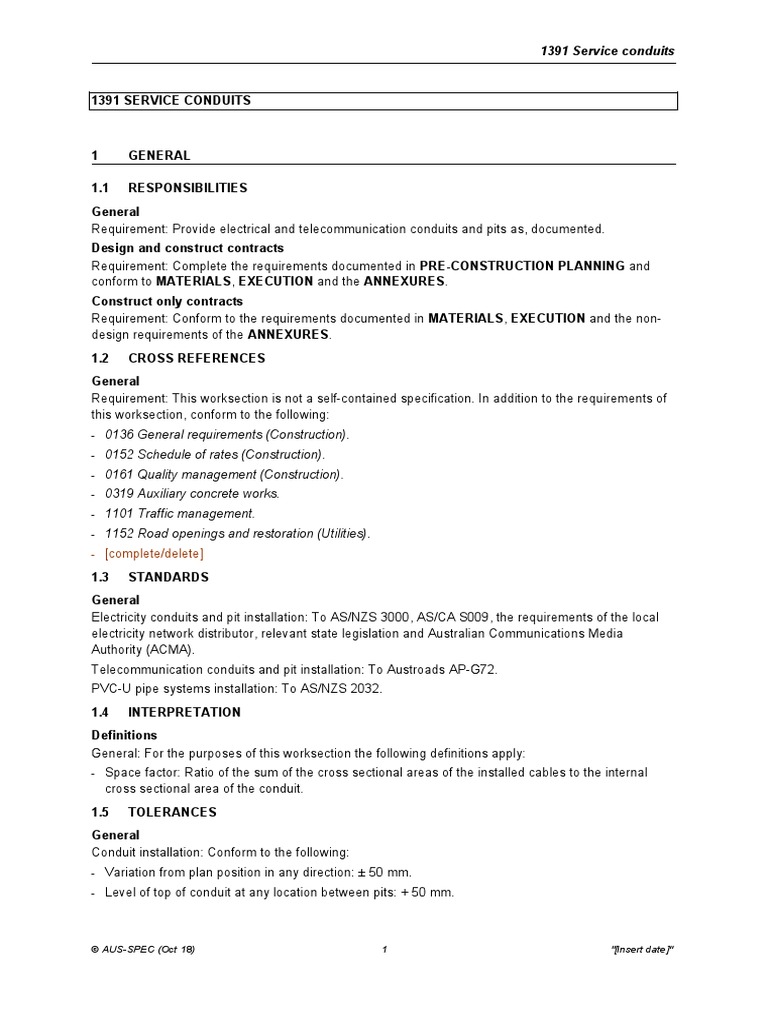 04A - 1391 Service Conduits | PDF | Electrical Wiring | Pipe (Fluid ...