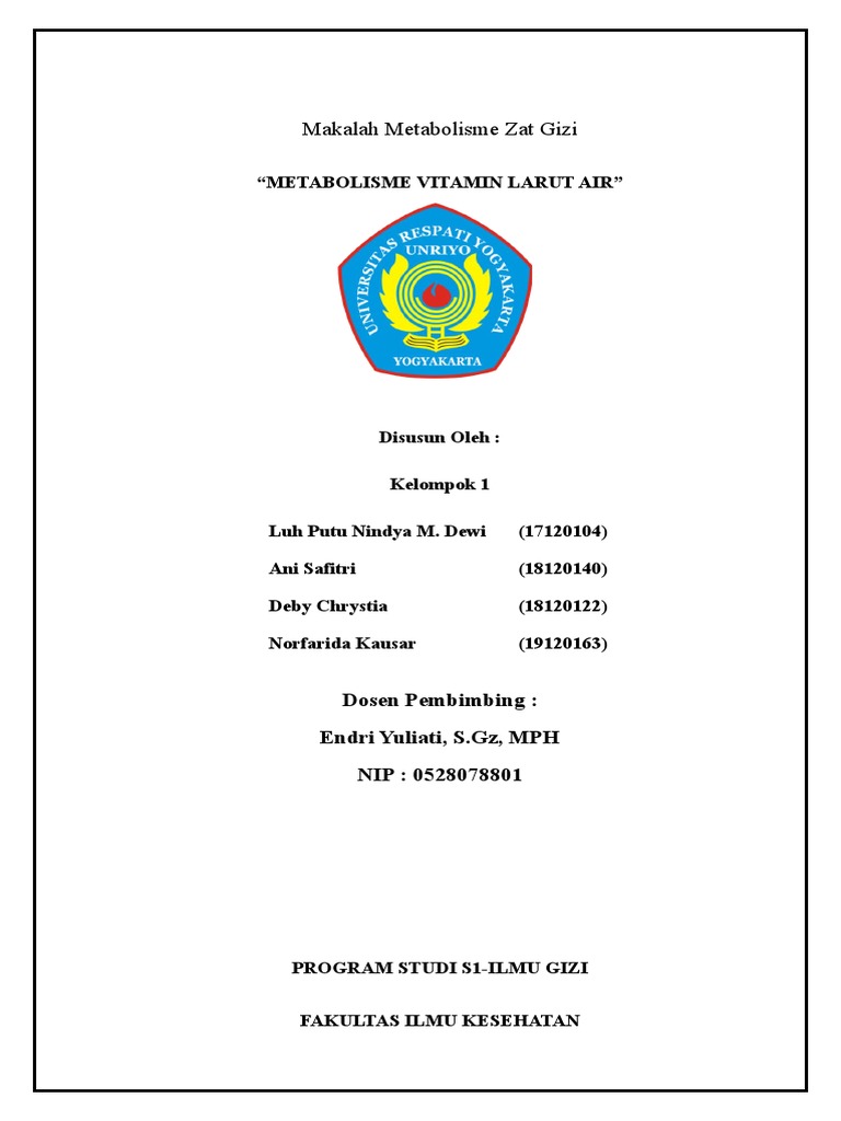 Makalah Metabolisme Zat Gizi Metabolisme Vitamin Larut Air