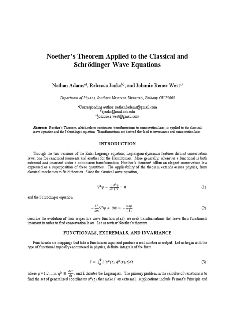 Noether's Theorem in Wave Equations | PDF | Hamiltonian Mechanics ...