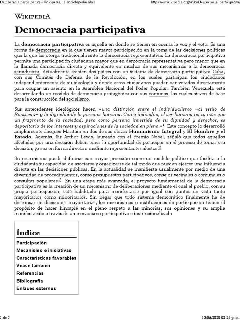 Democracia Participativa | PDF | Teorías sociológicas | Instituciones ...