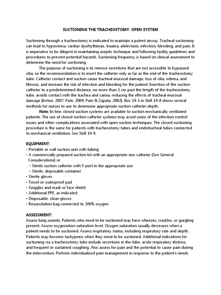 Tracheostomy Suctioning Procedures | PDF | Respiratory Tract ...