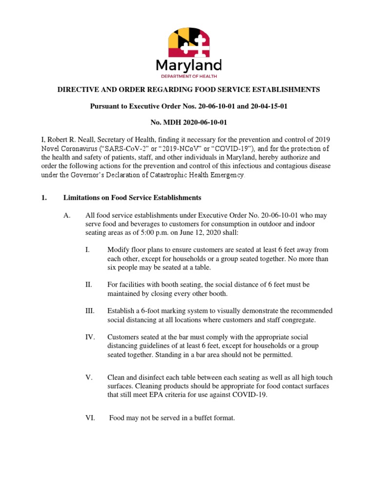 MDH Food Service COVID-19 Guidelines | PDF | Executive Order | Foods