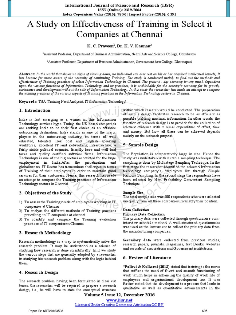Effectiveness of IT Training in Chennai | PDF | Sampling (Statistics ...