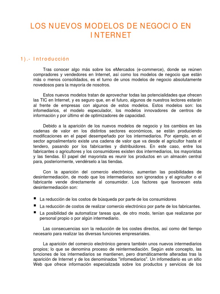Infomediarios: Nuevos Modelos de Negocio | PDF | Comercio electrónico ...
