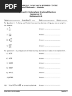 Assignment For Rational and Irrational Numbers