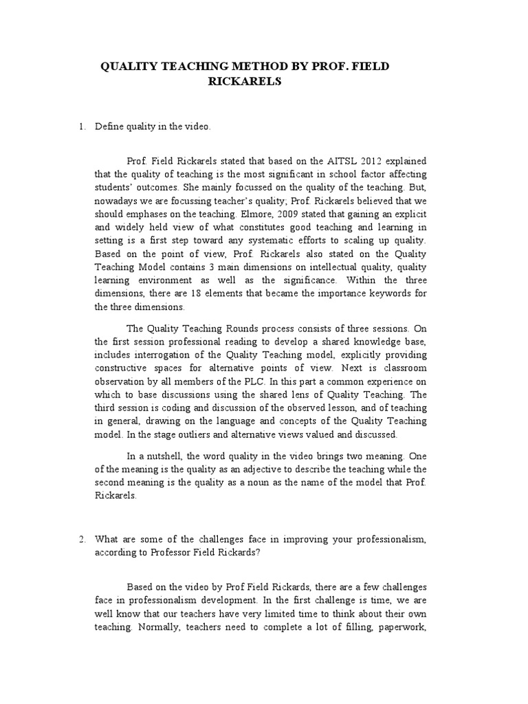 Quality Teaching Method by Prof | PDF | Teaching Method | Teachers
