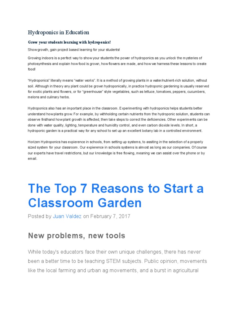 Hydroponics in Education | PDF | Hydroponics | Learning