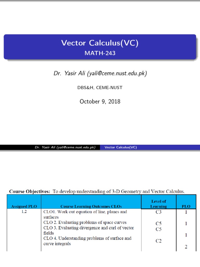 Vector Calculus (VC) : MATH-243 | PDF