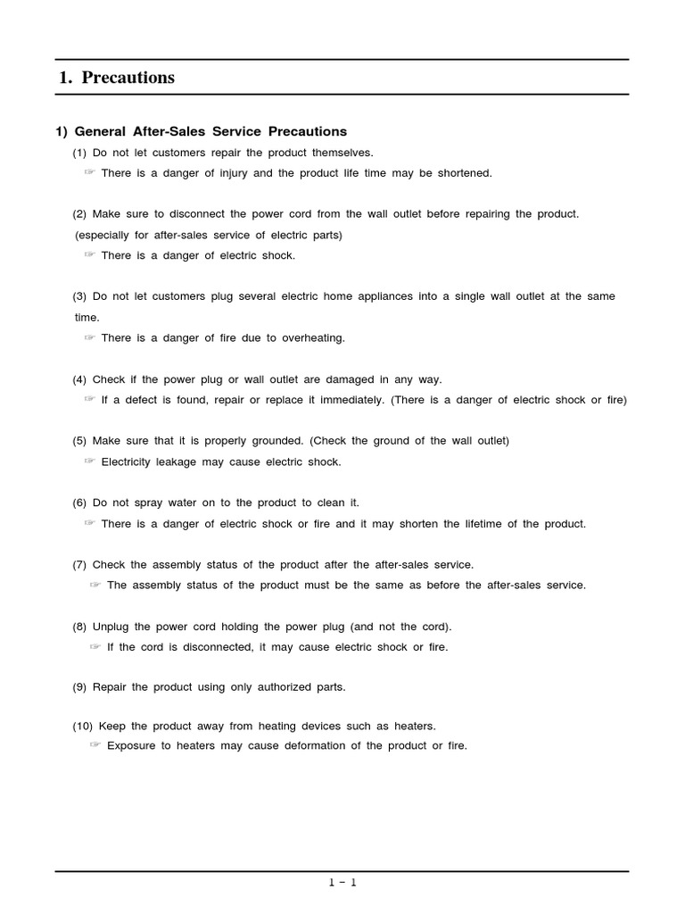 Precautions 1) General AfterSales Service Precautions PDF