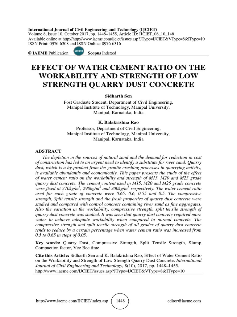 Effect of Water Cement Ratio On The Work PDF | PDF | Construction ...