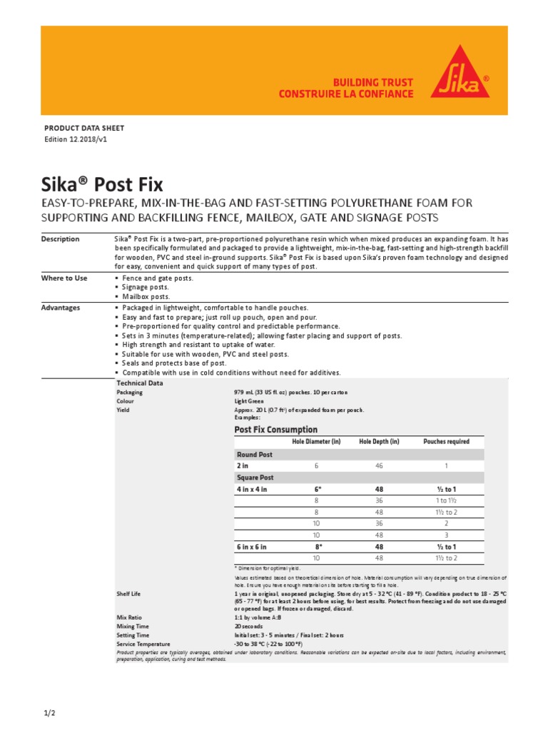 Sika Post Fix Rpds PDF Shelf Life Soil